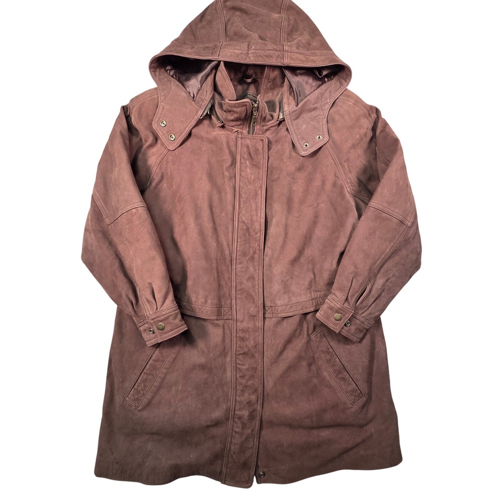 Wilsons Adventure Bound Leather Parka Men Large Black Hooded Car Coat Utility